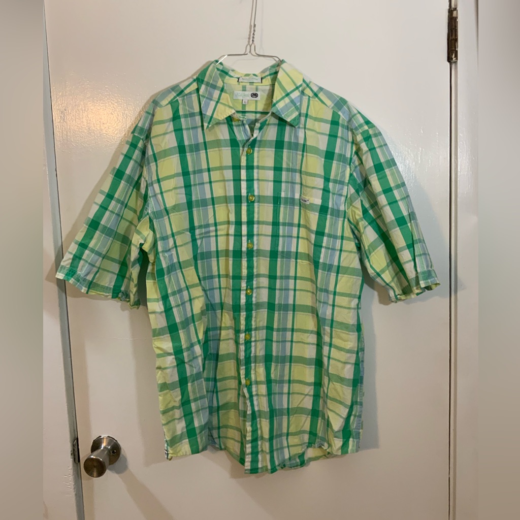 Mens Ecko Unltd Brand Plaid Button Up Shirt Short Sleeve Size L